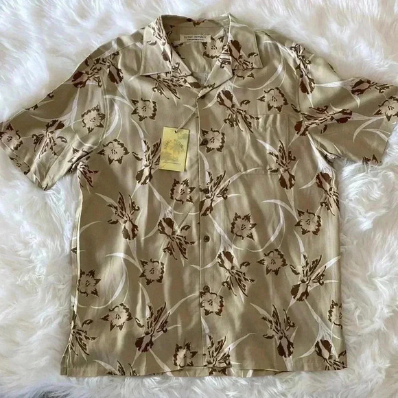 NWT XL Floral Island Republic Mens Silk Rayon Blend Button Down Shirt - Picture 1 of 8